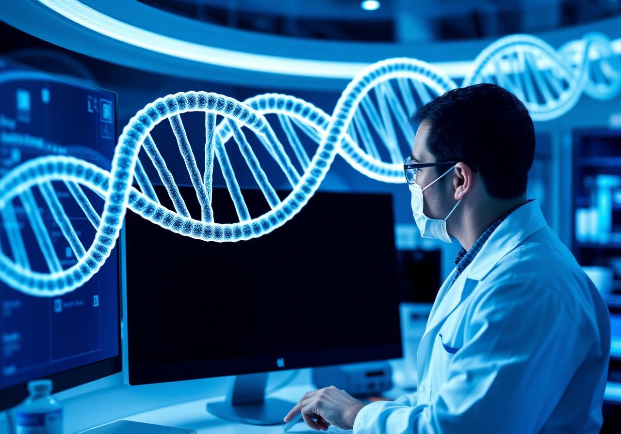 DNA double helix in molecular biology laboratory